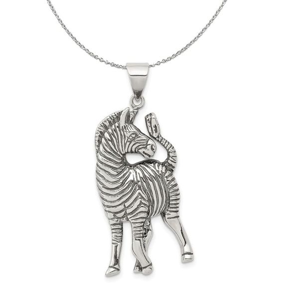 Sterling Silver Large Antiqued Zebra Necklace - 20 Inch